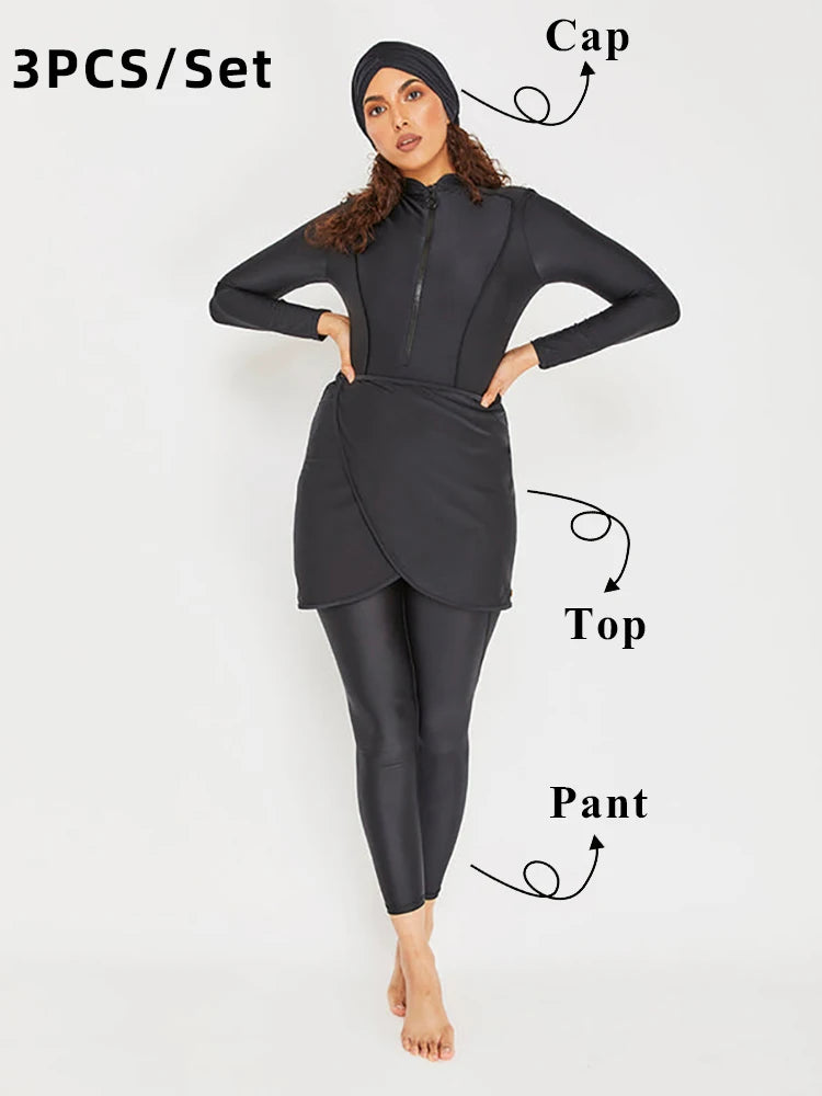 Women's Modest 3-Piece Burkini Muslim Swimwear Set