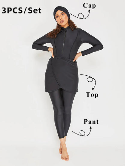 Women's Modest 3-Piece Burkini Muslim Swimwear Set