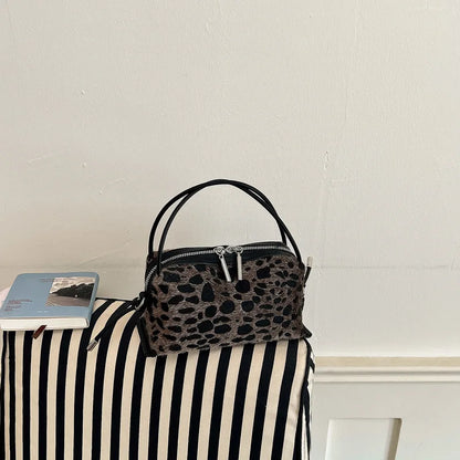 Velvet Patchwork Leopard Print Women's Crossbody Handbag