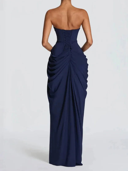 Women's Elegant Strapless Pleated Evening Gown