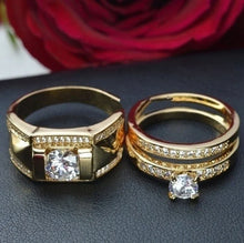 Luxury Metal Carving Inlaid Zircon Stone Couple's Bridal Set