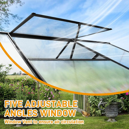 6x8FT Greenhouse  with Heavy Duty Polycarbonate Panels & 5 Roof Vents