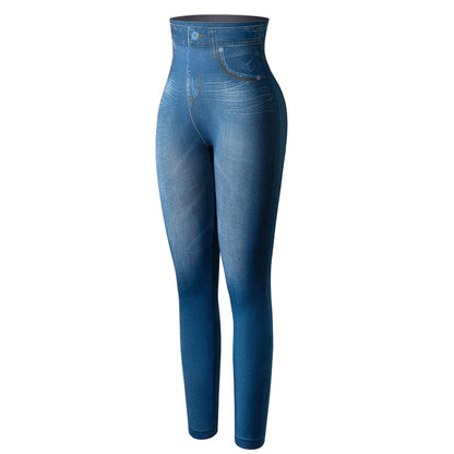 Women's High-Waist Denim Print Stretchy Jeggings