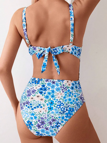 Floral One Piece Square Neck Bathing Suit
