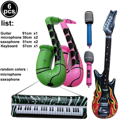 Inflatable Rock Star Toy Set - Musical Instrument Props for 80s Party Decor