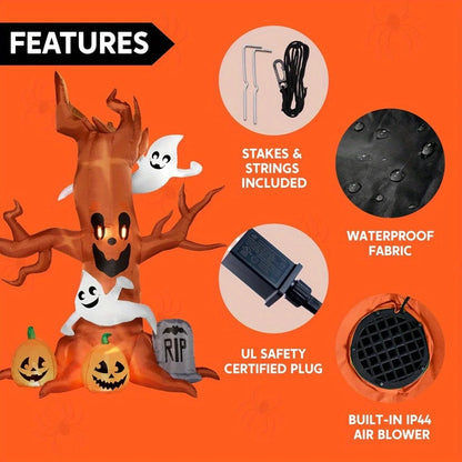 8FT Giant Halloween Inflatable Scary Tree with Ghosts, Pumpkins & Tombstone