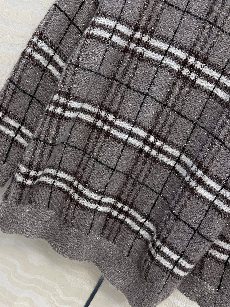 Women’s Vintage Plaid Knit 2-Piece Sweater & Long Skirt Set