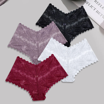 FINETOO 4pcs Lace Floral Boyshorts