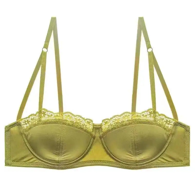 Satin Half-Cup Underwire Bra & Lace Trim Lingerie Set