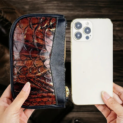 Genuine Cowhide Leather Long Zipper Wallet & Card Holder Clutch