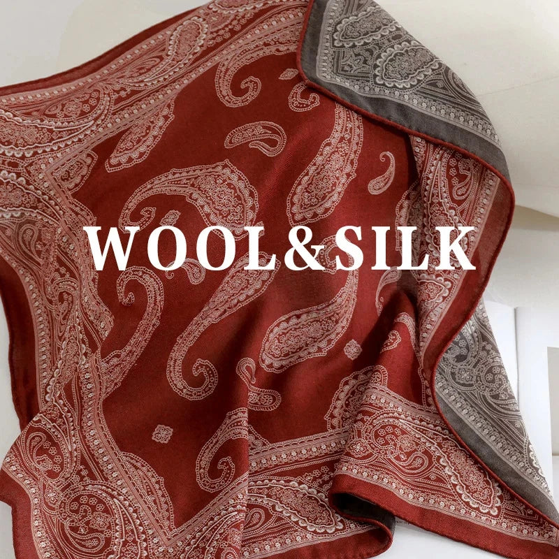 Women's Luxury Silk & Wool Blend Paisley Square Scarf