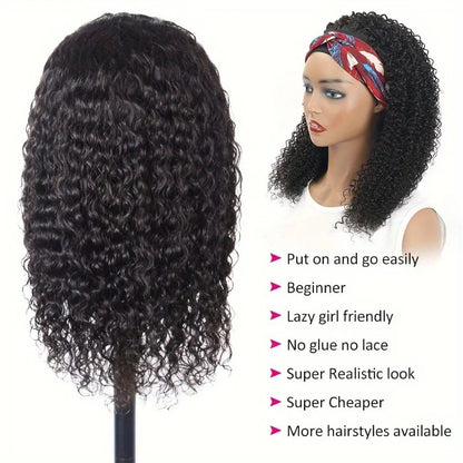 Short Headband Natural Black Curly Wig