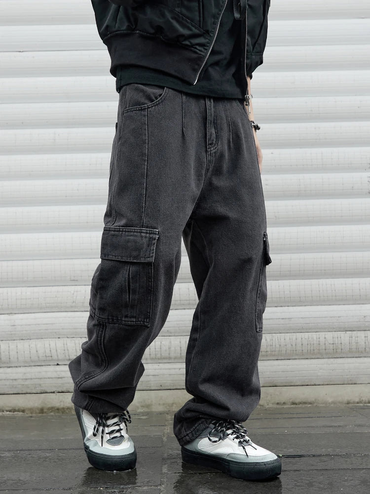 Oversized Baggy Wide-Leg Denim Cargo Pants