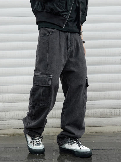 Oversized Baggy Wide-Leg Denim Cargo Pants