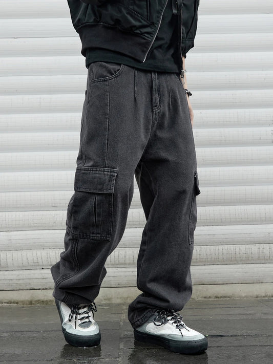 Oversized Baggy Wide-Leg Denim Cargo Pants