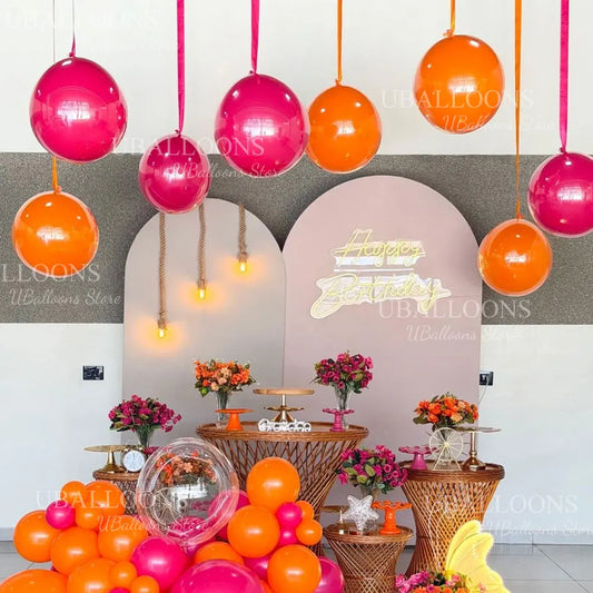10-Pack 18" Orange & Hot Pink Party Balloons with Satin Ribbons