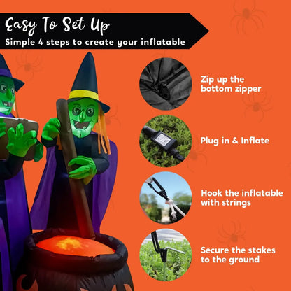 Joyfy 6ft Halloween Inflatable Witches Outdoor Cauldron Pot Large Decorations with Flame Light