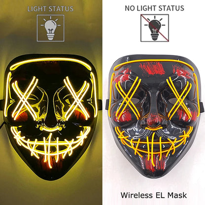 LED Light-Up Neon Wire Purge Mask – 3-Mode Halloween Horror Cosplay Mask for Adults