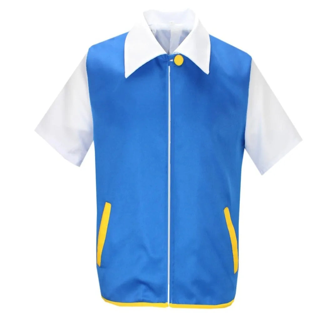Ash Ketchum Cosplay Costume Set – Anime Trainer Outfit with Jacket, Cap & Gloves for Halloween & Cosplay Events