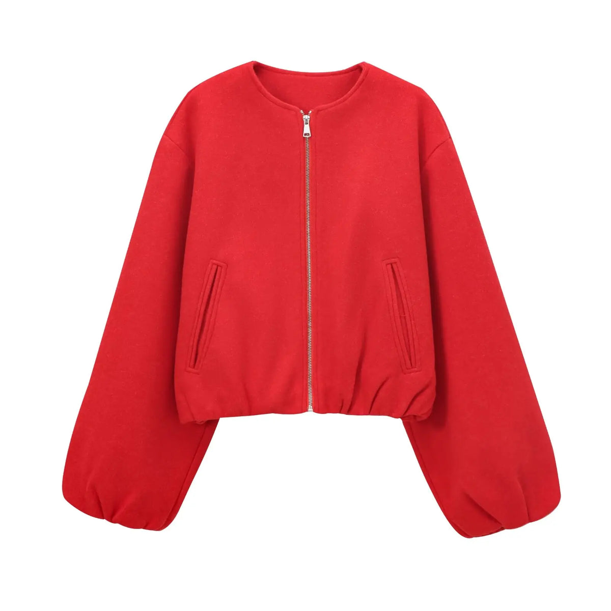 MUJER Women's Casual Cropped Fleece Bomber Jacket
