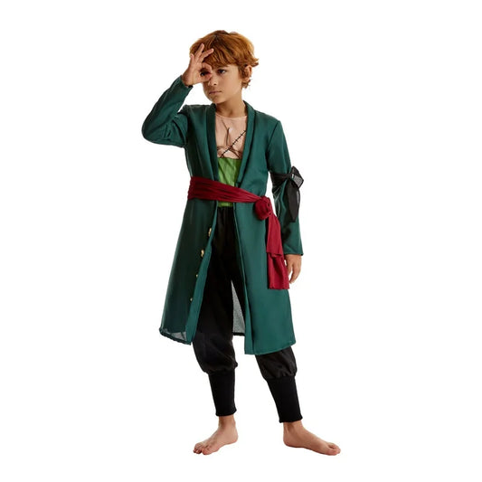 Anime Roronoa Zoro Cosplay Costume Set - Boys' & Men's Green Outfit with Robe, Pants, Sash & Accessories