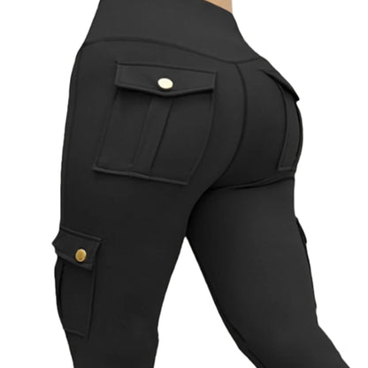 Plus Size Women's High-Waist Butt Lift Cargo Leggings with Flap Pockets