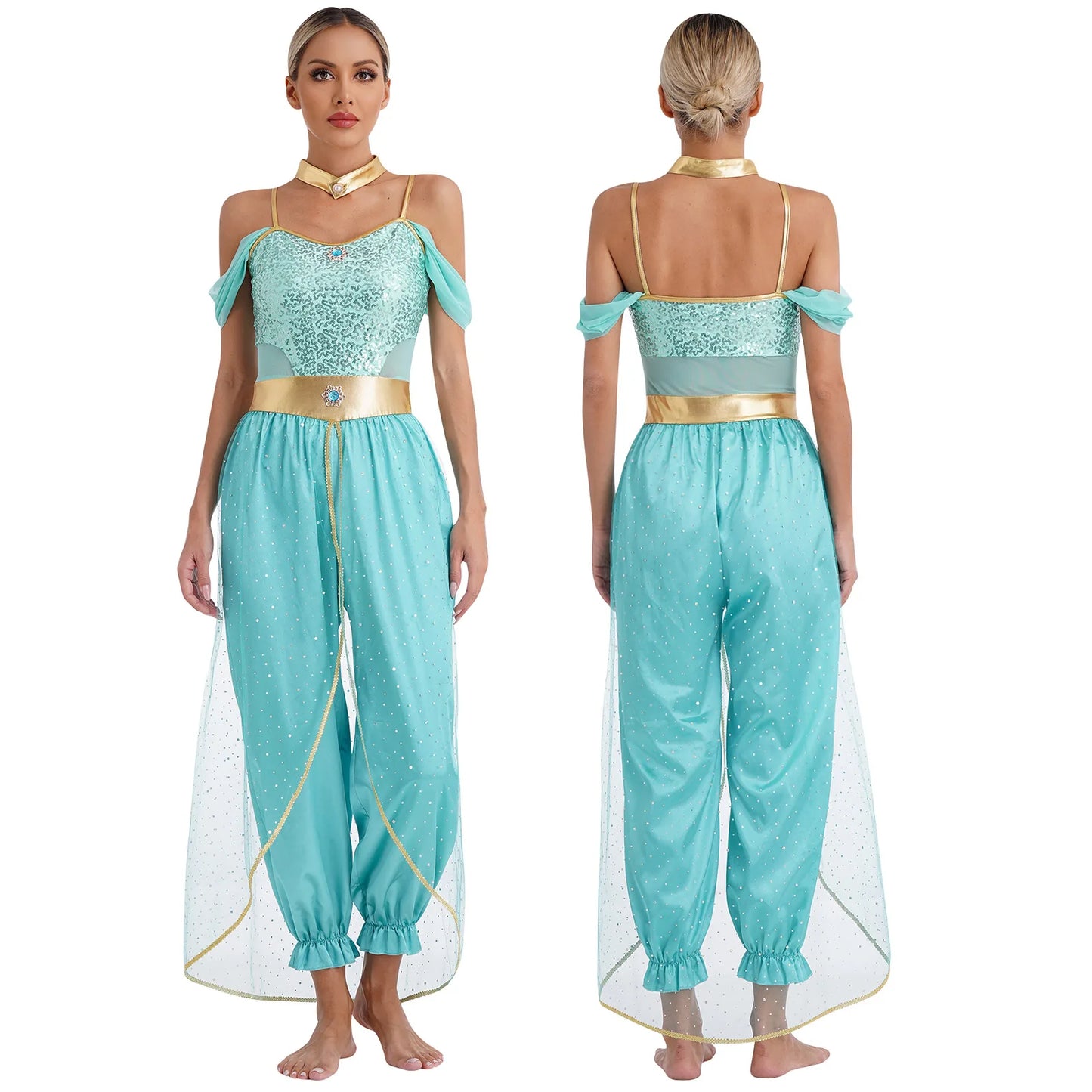 Women's Arabian Princess Sequin Jumpsuit Cosplay Costume