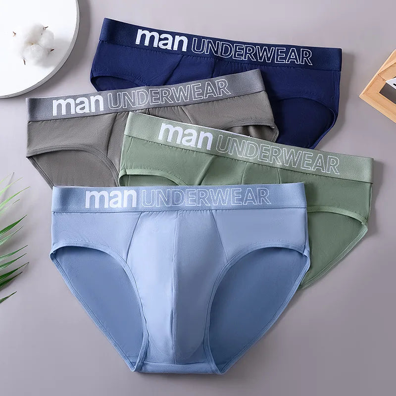 4-Pack Men's Breathable Elastic Briefs - Letter Print Waistband Underwear