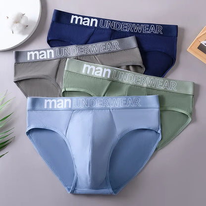 4-Pack Men's Breathable Elastic Briefs - Letter Print Waistband Underwear