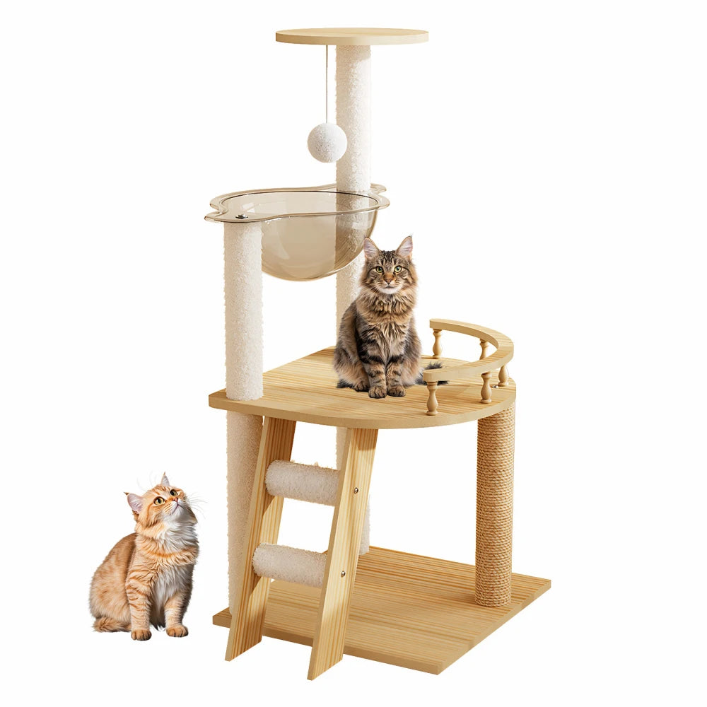 41.3" Modern Wood Cat Tower with Acrylic Space Capsule Hammock