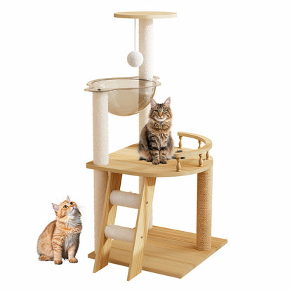 41.3" Modern Wood Cat Tower with Acrylic Space Capsule Hammock