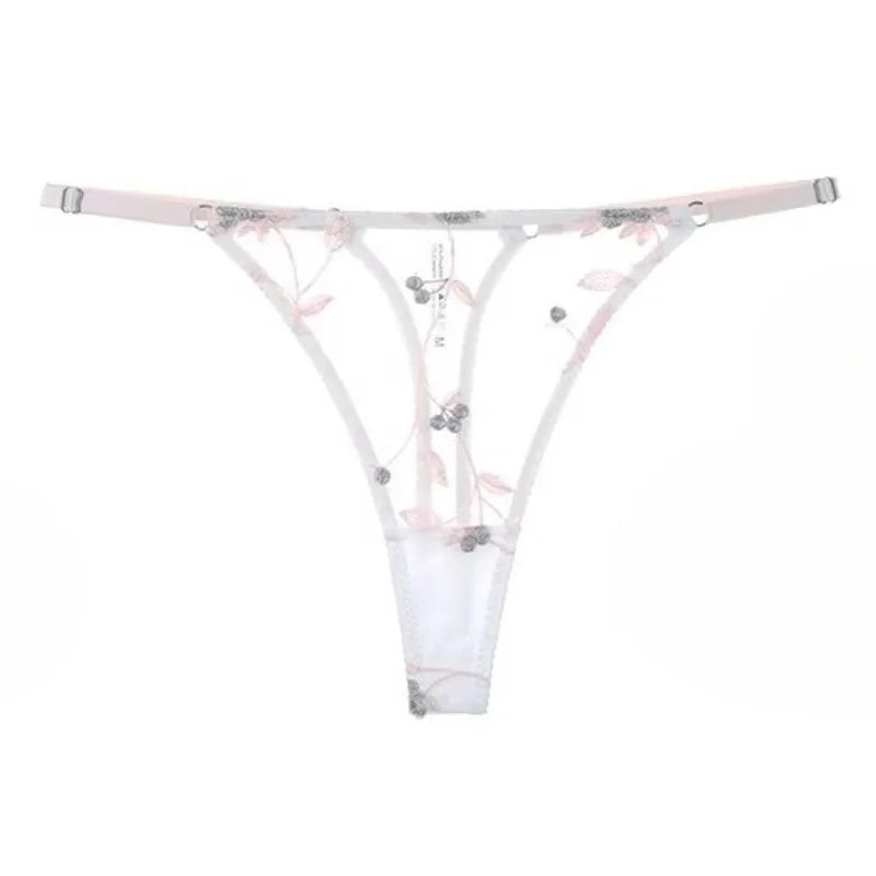 Women's Embroidered Mesh Sheer Bra & Thong Lingerie Set