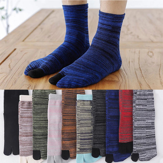Unisex Retro Striped Cotton Tabi Split-Toe Socks (5-Pack)