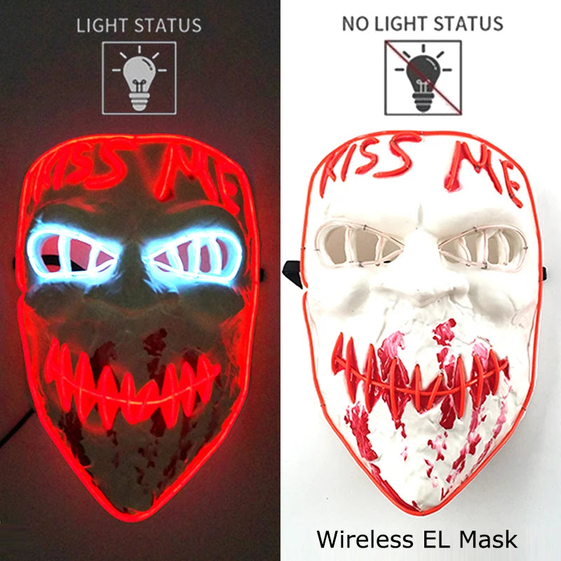 LED Light-Up Neon Wire Purge Mask – 3-Mode Halloween Horror Cosplay Mask for Adults