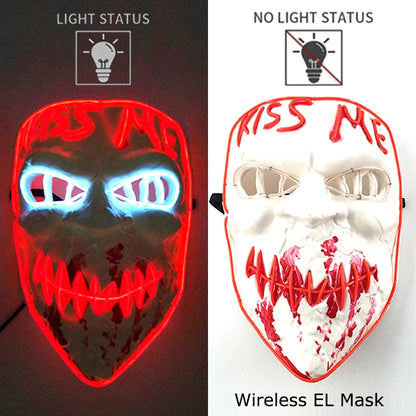 LED Light-Up Neon Wire Purge Mask – 3-Mode Halloween Horror Cosplay Mask for Adults