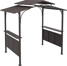 8'x5' BBQ Grill Gazebo with 2 Side Shelves Double Tiered Interlaced Polycarbonate Roof with Steel Frame