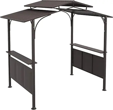 8'x5' BBQ Grill Gazebo with 2 Side Shelves Double Tiered Interlaced Polycarbonate Roof with Steel Frame