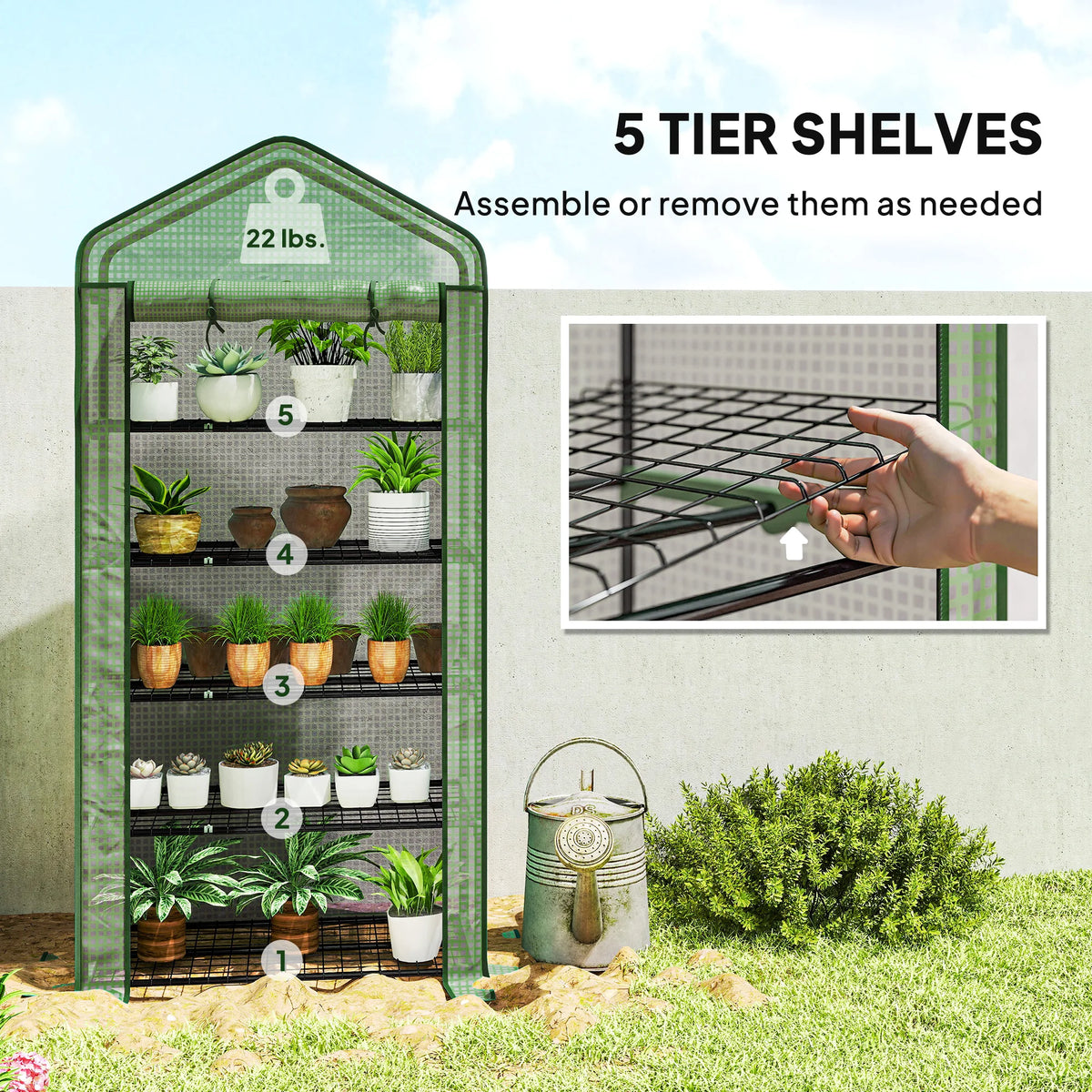 Outsunny 5-Tier Portable Mini Greenhouse with PE Cover & Roll-Up Door