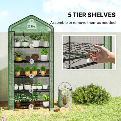 Outsunny 5-Tier Portable Mini Greenhouse with PE Cover & Roll-Up Door