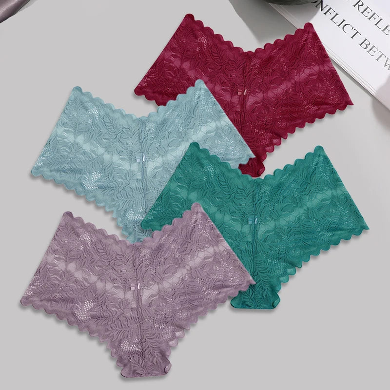 FINETOO 4pcs Lace Floral Boyshorts