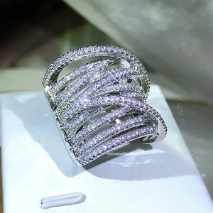 Exaggerated 925 Sterling Silver Stackable Cross Inlaid Full Zircon Ring