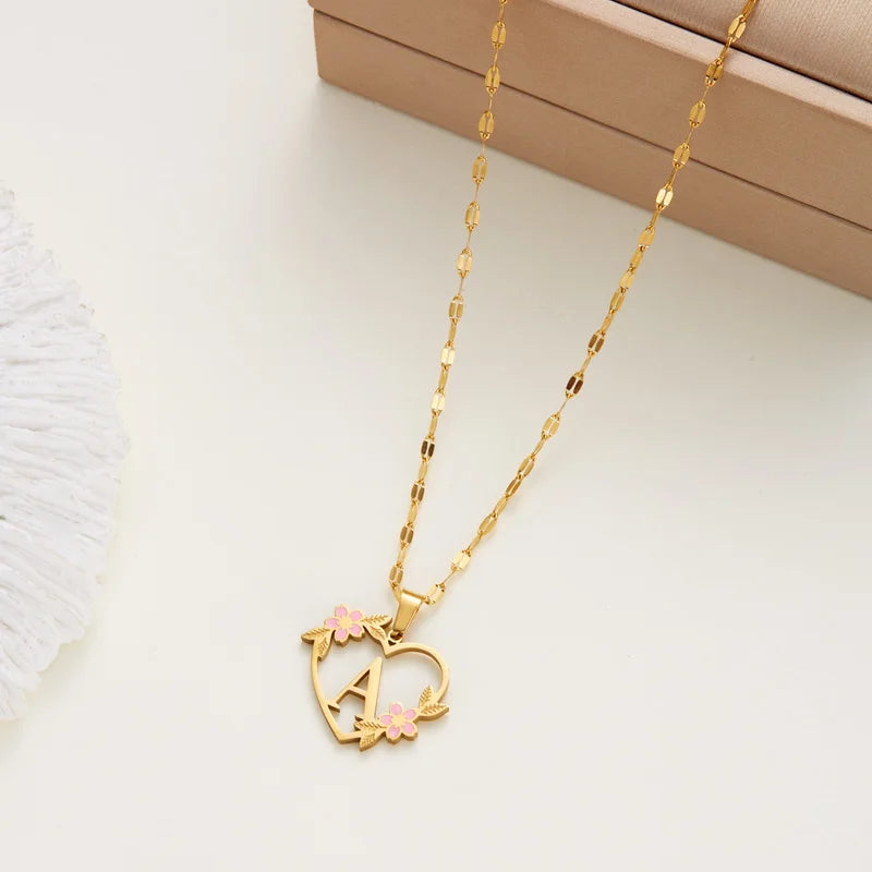 Stainless Steel Love Heart A-Z Letter Necklace