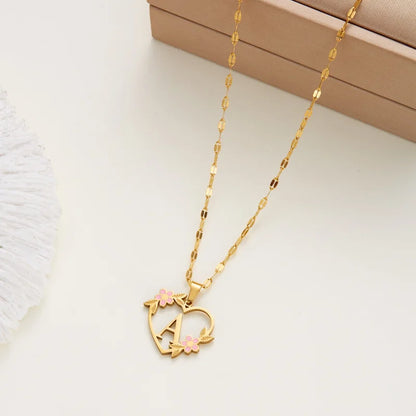 Stainless Steel Love Heart A-Z Letter Necklace