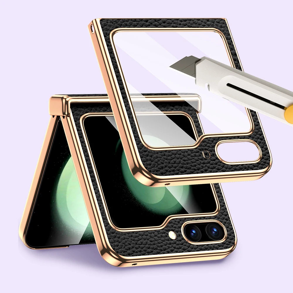 Luxury Genuine Cowhide Leather Case for Samsung Galaxy Z Flip Series
