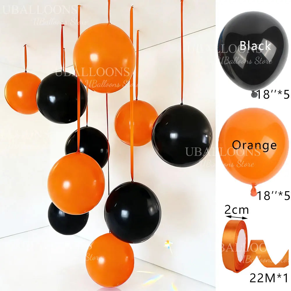 10-Pack 18" Orange & Hot Pink Party Balloons with Satin Ribbons