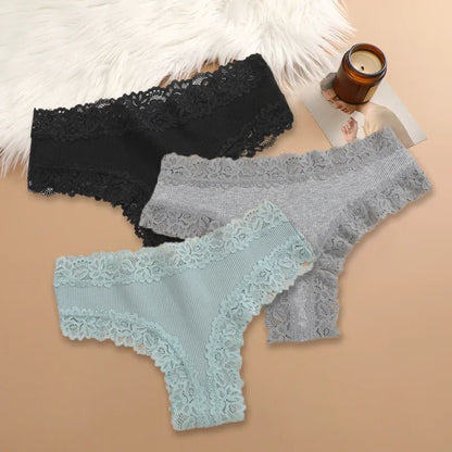 3-Pack Women's Cotton Patchwork Lace Briefs