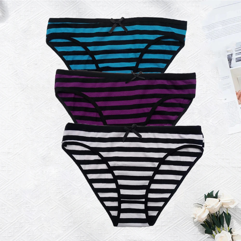 YOUREGINA Striped Seamless Cotton Briefs 3Pk