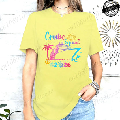 Women’s Cruise Squad 2026 Graphic T-Shirt – Casual Vacation Short Sleeve Tee