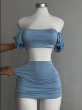 Puff Sleeve Strapless Crop Top and High Waist Skirt Set