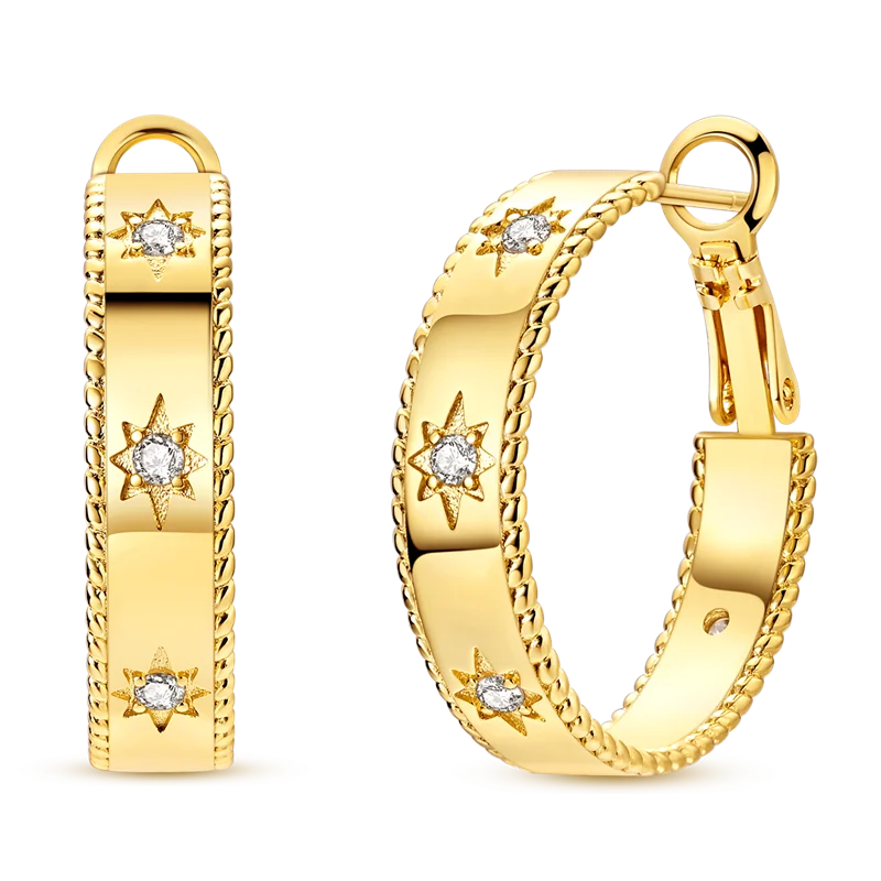 925 Sterling Silver CZ Zircon Gold-Plated Hoop Earrings – Sparkling Minimalist Jewelry